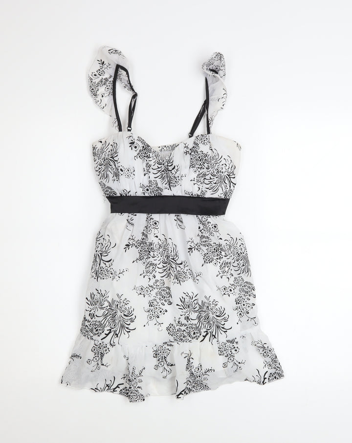 Bay Womens White Floral A-Line Party Dress Size 10