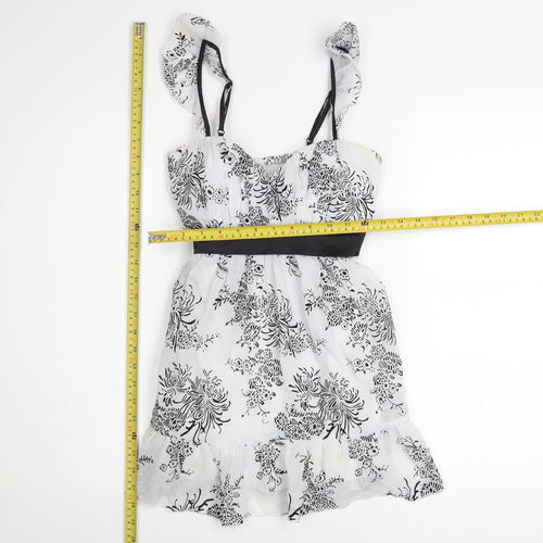 Bay Womens White Floral A-Line Party Dress Size 10
