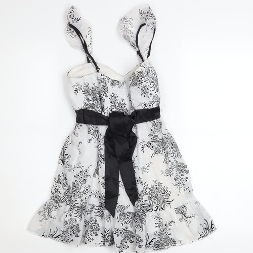 Bay Womens White Floral A-Line Party Dress Size 10