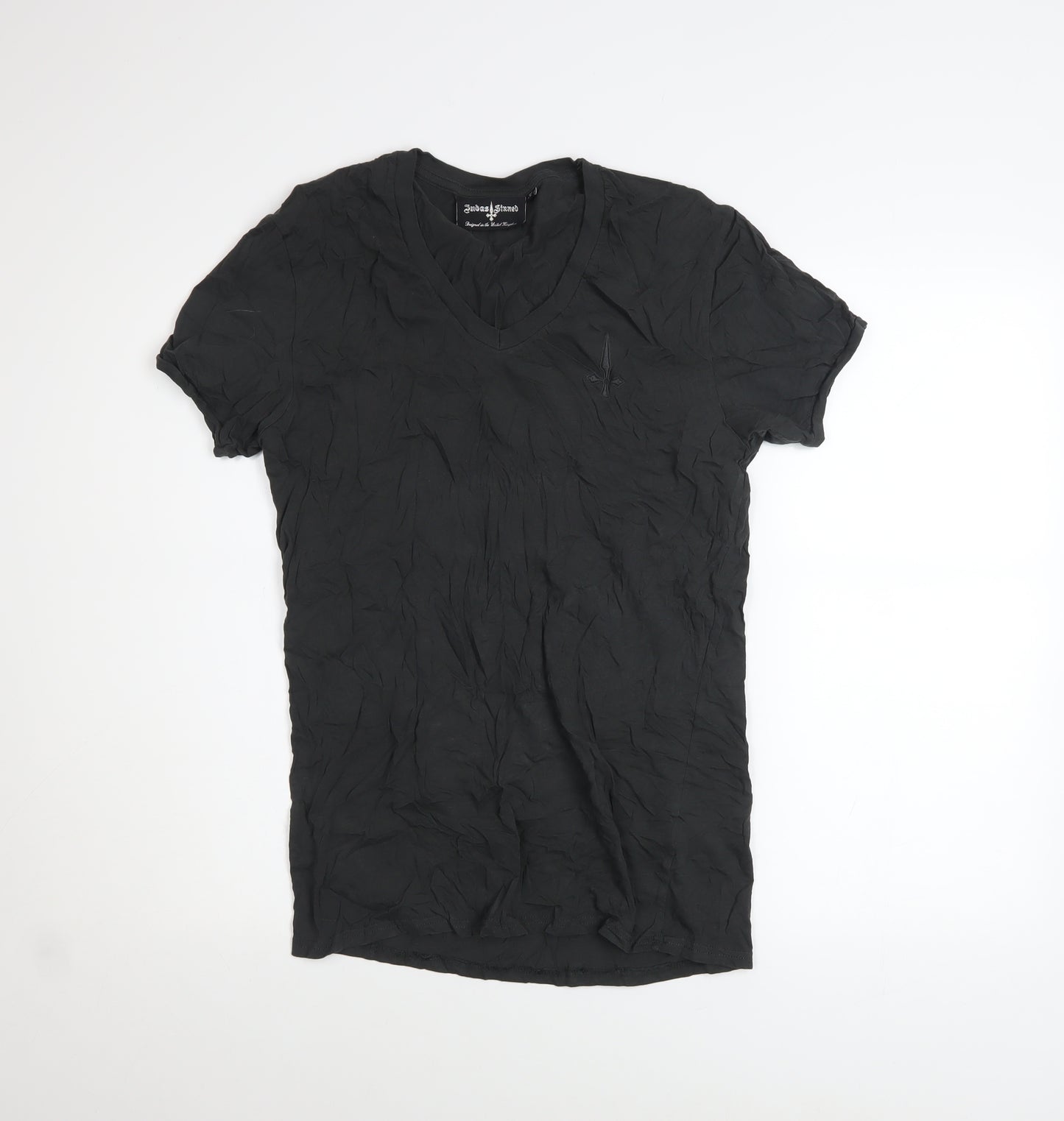 Judas Sinned Women's Black V-Neck Slim Fit Cotton T-Shirt Size 10