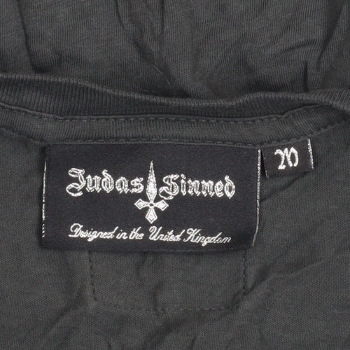 Judas Sinned Women's Black V-Neck Slim Fit Cotton T-Shirt Size 10