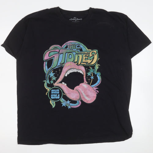 The Rolling Stones Men's Black Graphic Band T-Shirt L 100% Cotton Retro Music Tee