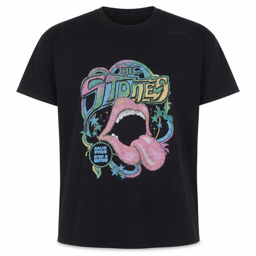 The Rolling Stones Men's Black Graphic Band T-Shirt L 100% Cotton Retro Music Tee