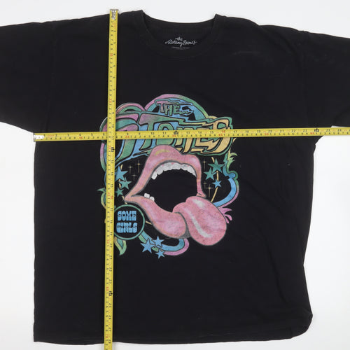 The Rolling Stones Men's Black Graphic Band T-Shirt L 100% Cotton Retro Music Tee