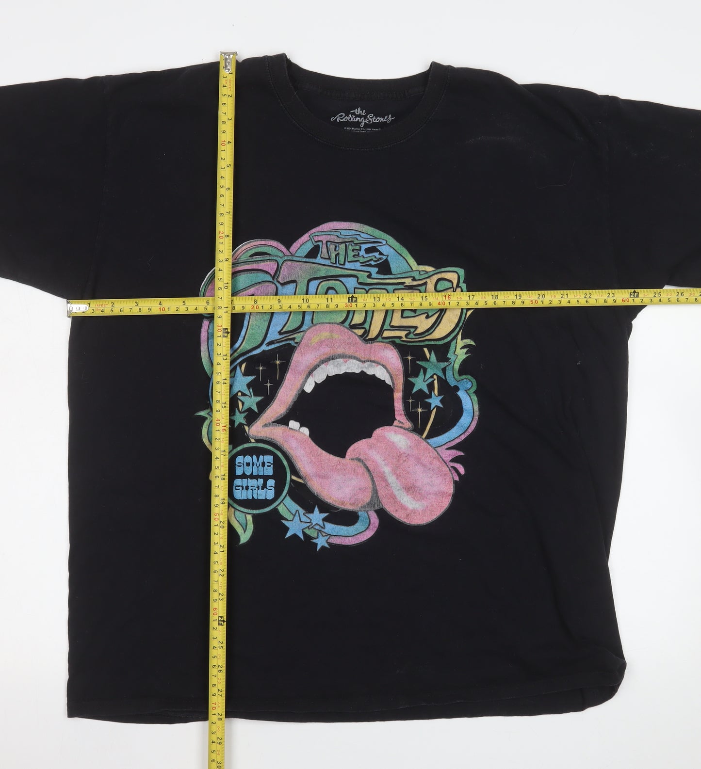 The Rolling Stones Men's Black Graphic Band T-Shirt L 100% Cotton Retro Music Tee