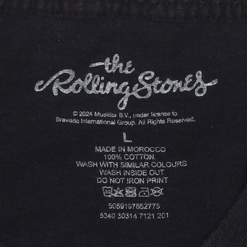 The Rolling Stones Men's Black Graphic Band T-Shirt L 100% Cotton Retro Music Tee