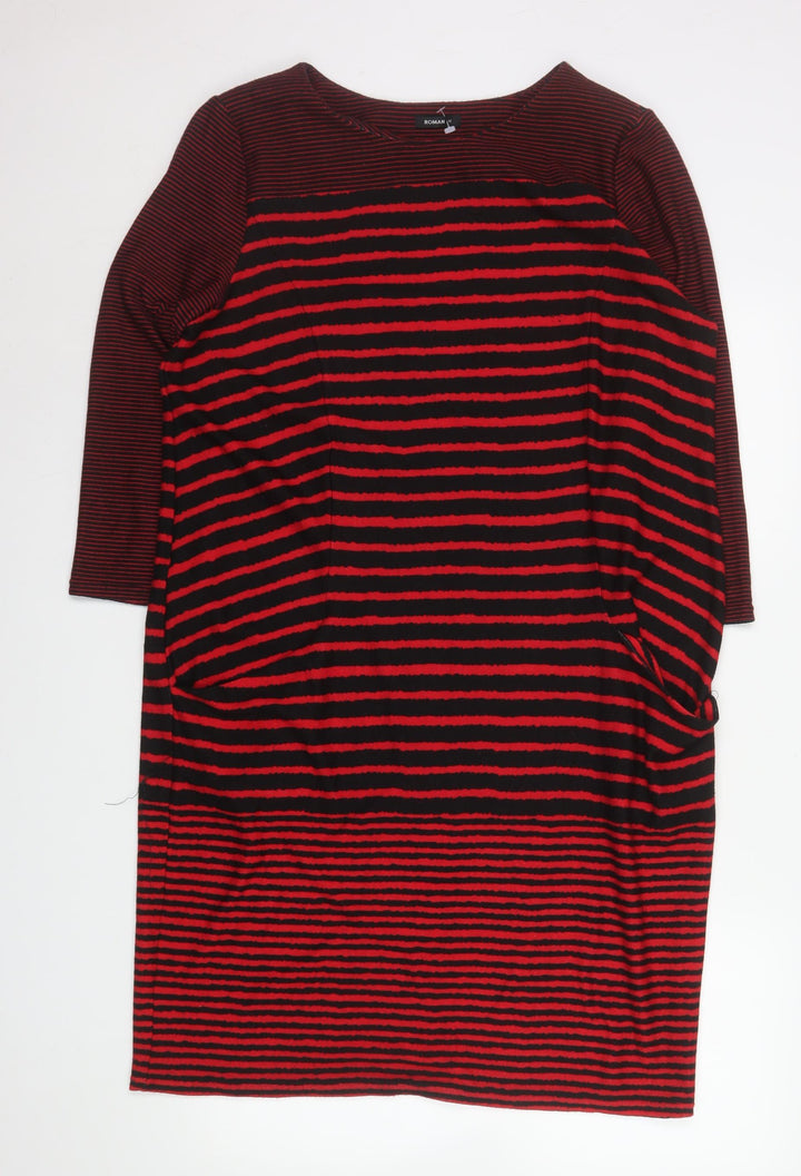 Roman Originals Women Red Black Stripe Shift Dress Size 18