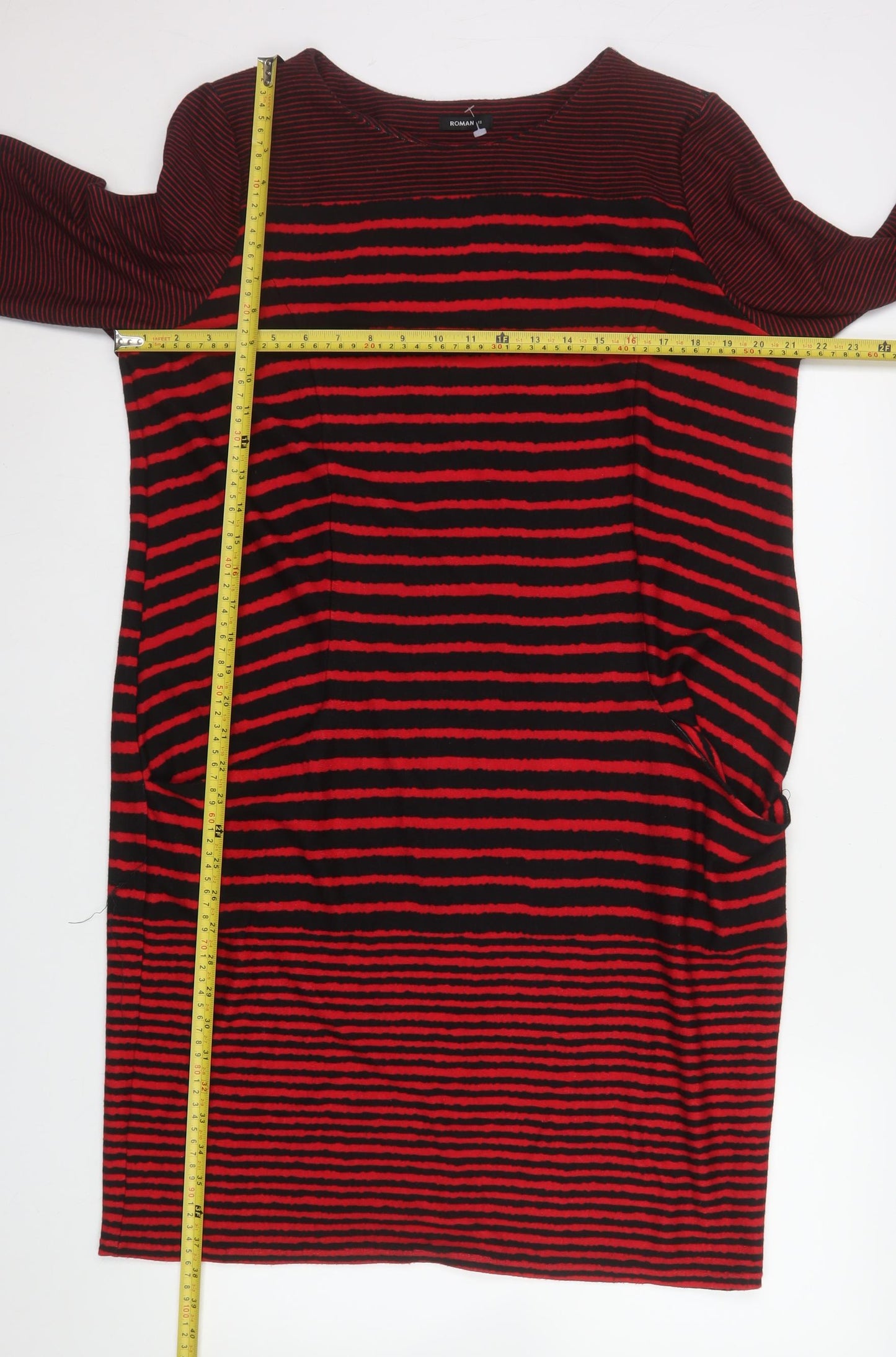 Roman Originals Women Red Black Stripe Shift Dress Size 18