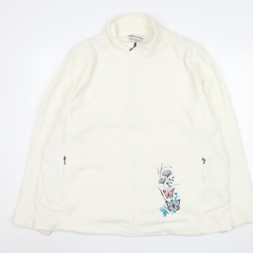 Atlasforwomen White Embroidered Fleece Jacket Women’s Plus 24-26 Zip Pockets