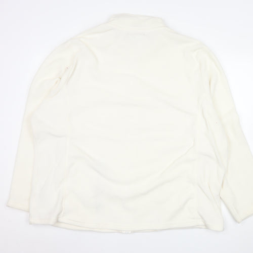 Atlasforwomen White Embroidered Fleece Jacket Women’s Plus 24-26 Zip Pockets