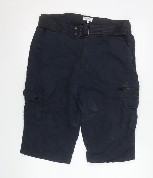 Next Men Blue Cargo Shorts 34in Waist Belted Cotton Nylon Regular Fit