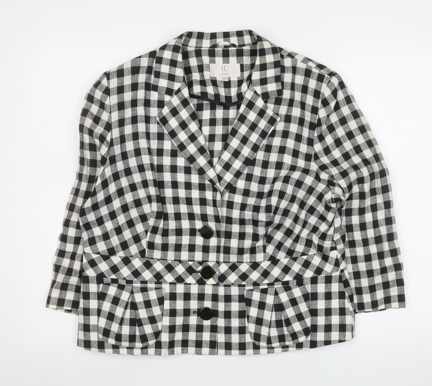 CC Petite Black & White Check Linen Blazer Size 16 Petite