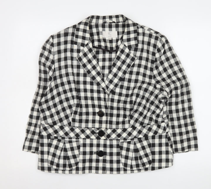 CC Petite Black & White Check Linen Blazer Size 16 Petite