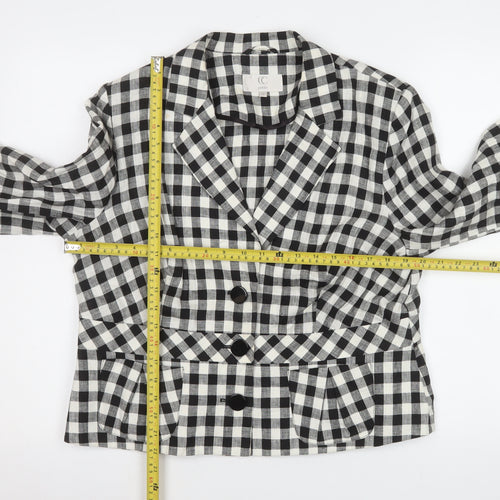 CC Petite Black & White Check Linen Blazer Size 16 Petite