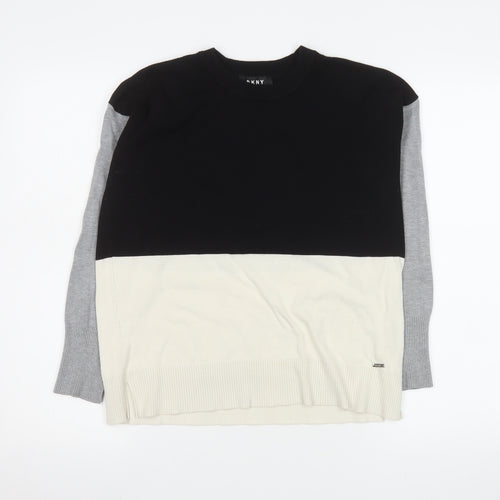 DKNY Men's Black Grey Colour Block Crew Neck Jumper Size S