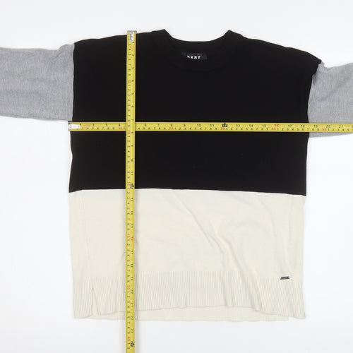 DKNY Men's Black Grey Colour Block Crew Neck Jumper Size S