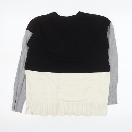 DKNY Men's Black Grey Colour Block Crew Neck Jumper Size S