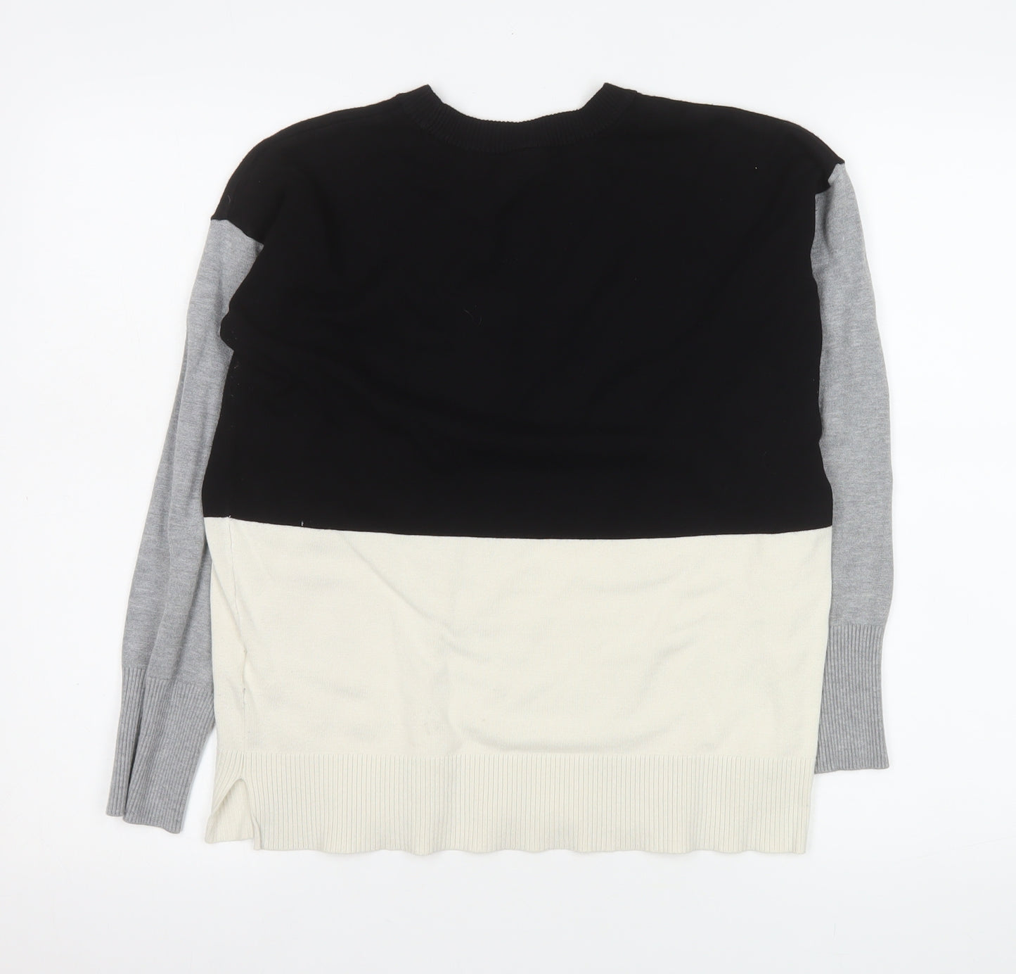 DKNY Men's Black Grey Colour Block Crew Neck Jumper Size S