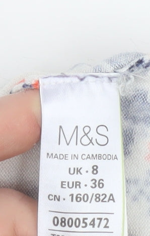 Marks and Spencer Womens Multicoloured Floral Long Sleeve Knit Blouse Size 8