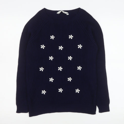 Peacocks Women’s Blue Embroidered Flower Knit Jumper Size S