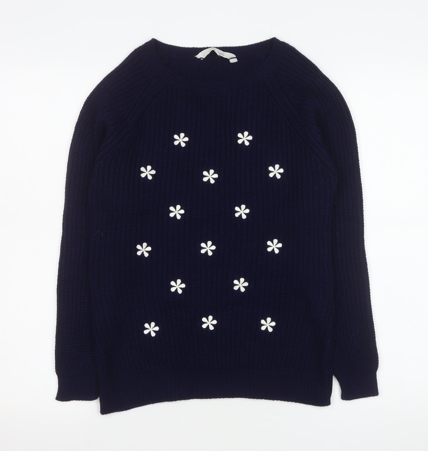 Peacocks Women’s Blue Embroidered Flower Knit Jumper Size S