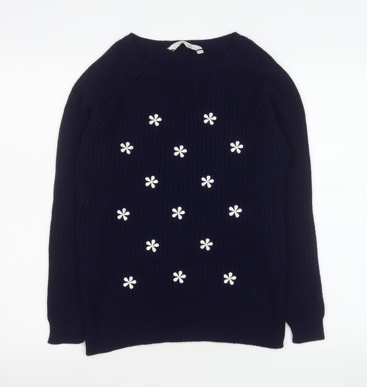 Peacocks Women’s Blue Embroidered Flower Knit Jumper Size S