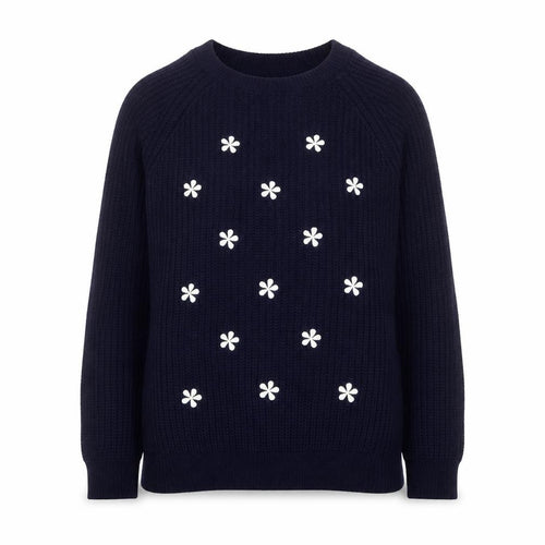 Peacocks Women’s Blue Embroidered Flower Knit Jumper Size S