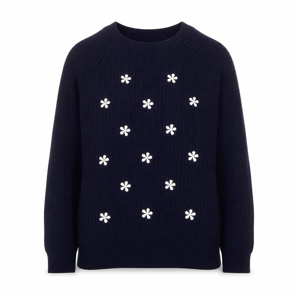 Peacocks Women’s Blue Embroidered Flower Knit Jumper Size S