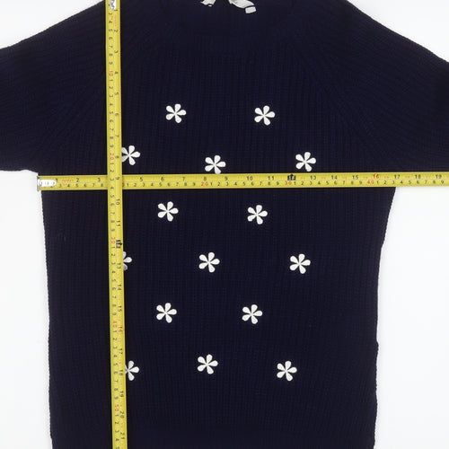Peacocks Women’s Blue Embroidered Flower Knit Jumper Size S