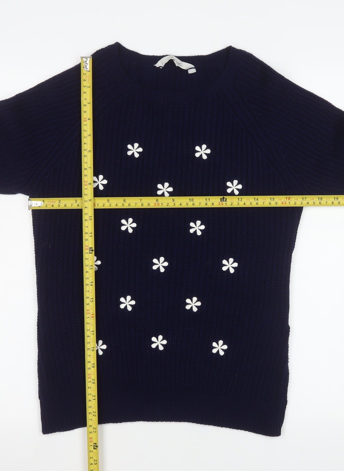 Peacocks Women’s Blue Embroidered Flower Knit Jumper Size S