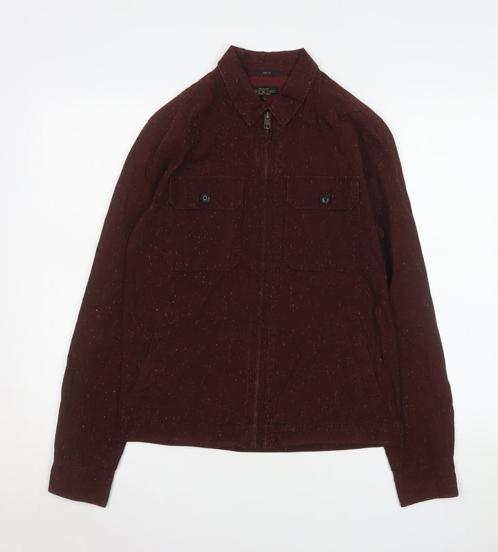 AllSaints Men's Brown Cotton Zip Front Long Sleeve Casual Shirt XS