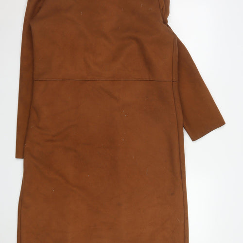 Boohoo Women Brown Long Suede Trench Coat Size 12
