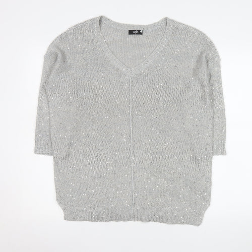 Wallis Women’s Grey Sequin V-Neck Pullover Jumper Size M