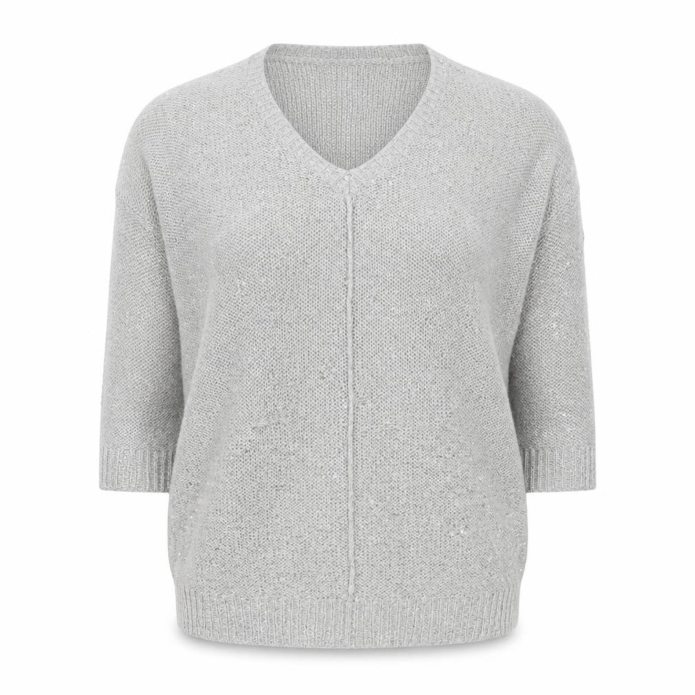 Front view of Wallis Women’s Grey Sequin V-Neck jumper, size M