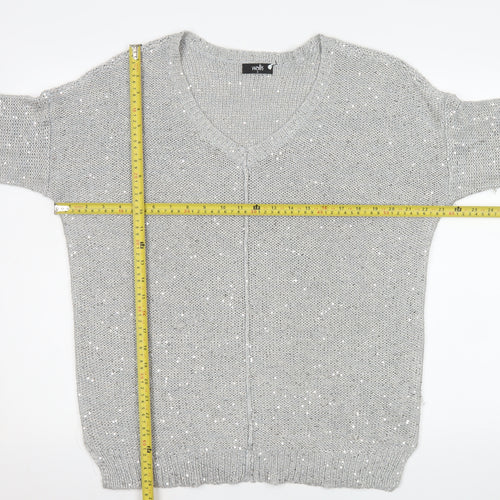 Wallis Women’s Grey Sequin V-Neck Pullover Jumper Size M