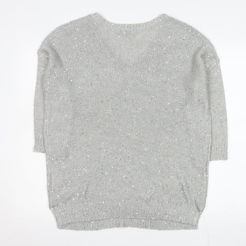 Wallis Women’s Grey Sequin V-Neck Pullover Jumper Size M
