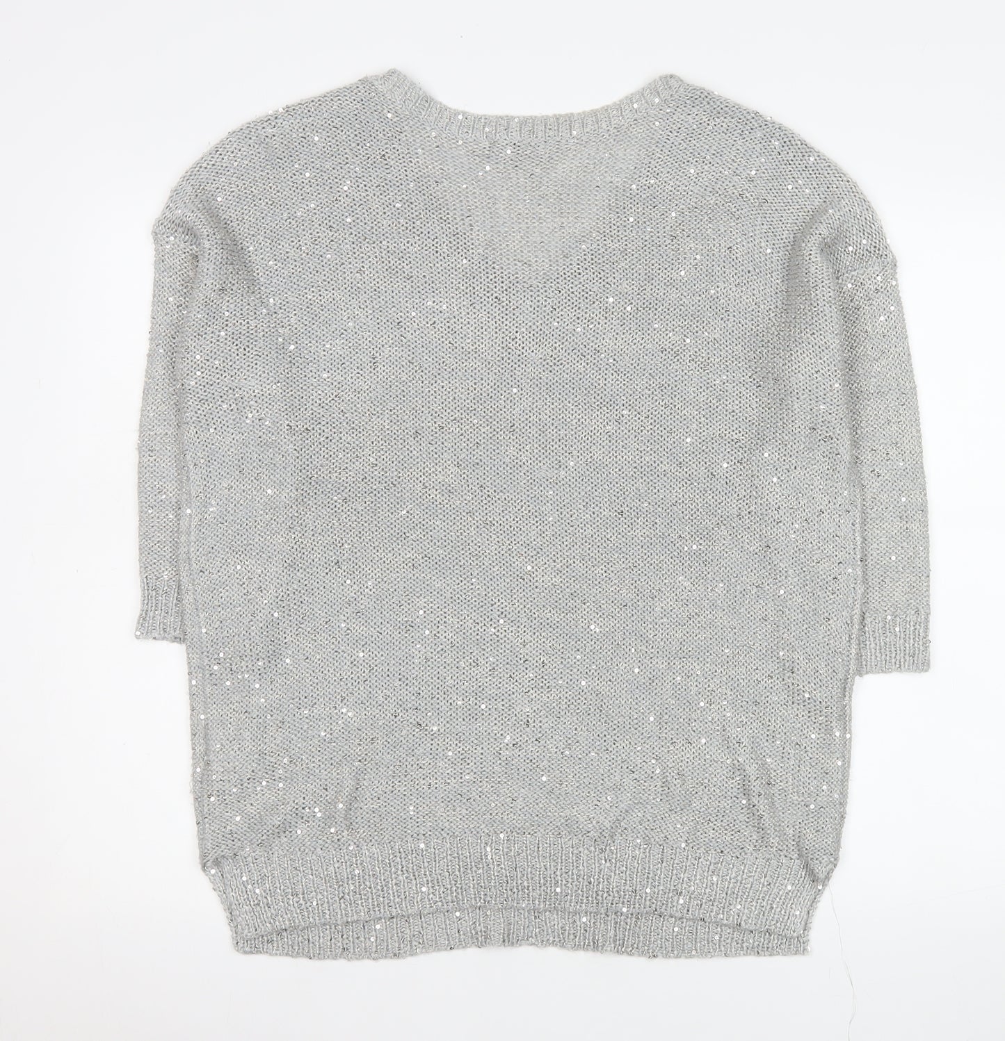 Wallis Women’s Grey Sequin V-Neck Pullover Jumper Size M