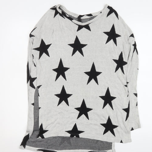 H&M Divided Womens Grey Star Print Lightweight Long Sleeve Top XS