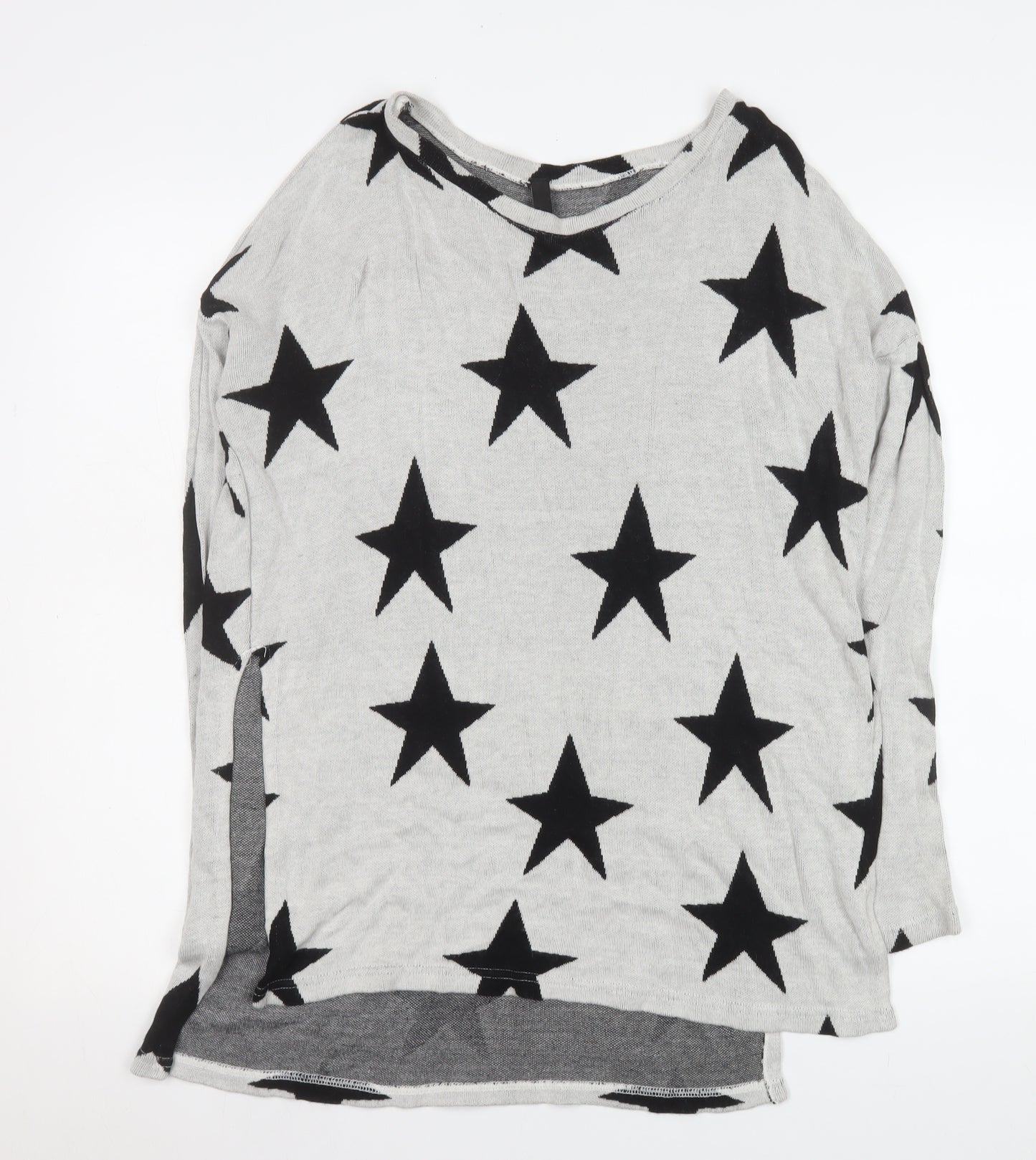 H&M Divided Womens Grey Star Print Lightweight Long Sleeve Top XS