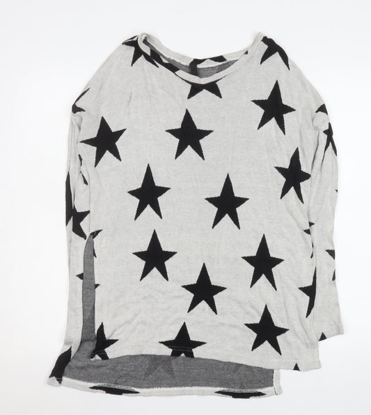 H&M Divided Womens Grey Star Print Lightweight Long Sleeve Top XS