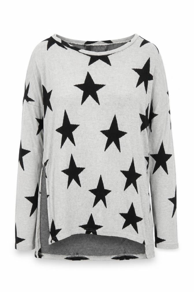 H&M Divided Womens Grey Star Print Lightweight Long Sleeve Top XS