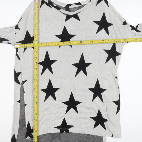 H&M Divided Womens Grey Star Print Lightweight Long Sleeve Top XS