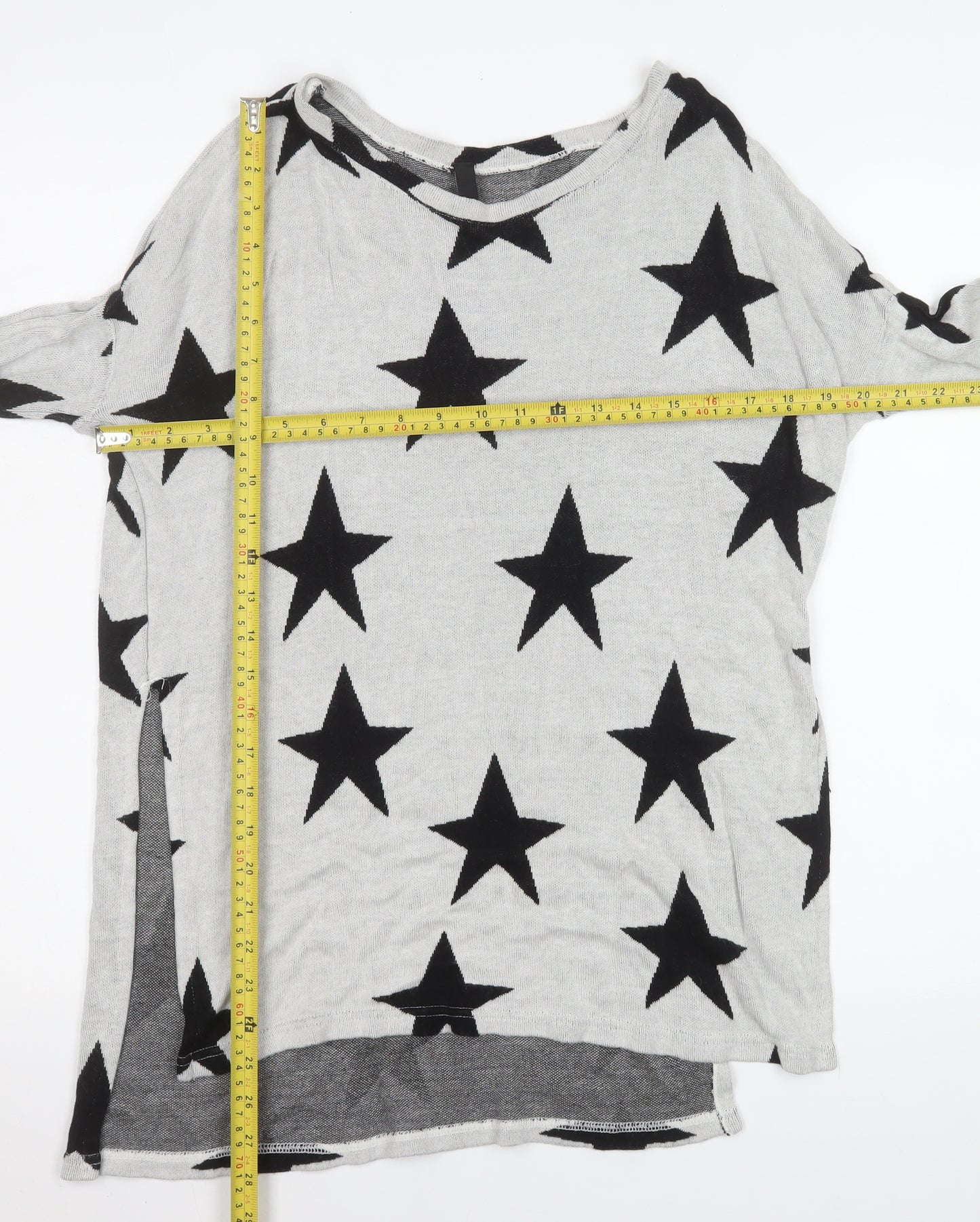 H&M Divided Womens Grey Star Print Lightweight Long Sleeve Top XS