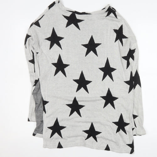 H&M Divided Womens Grey Star Print Lightweight Long Sleeve Top XS
