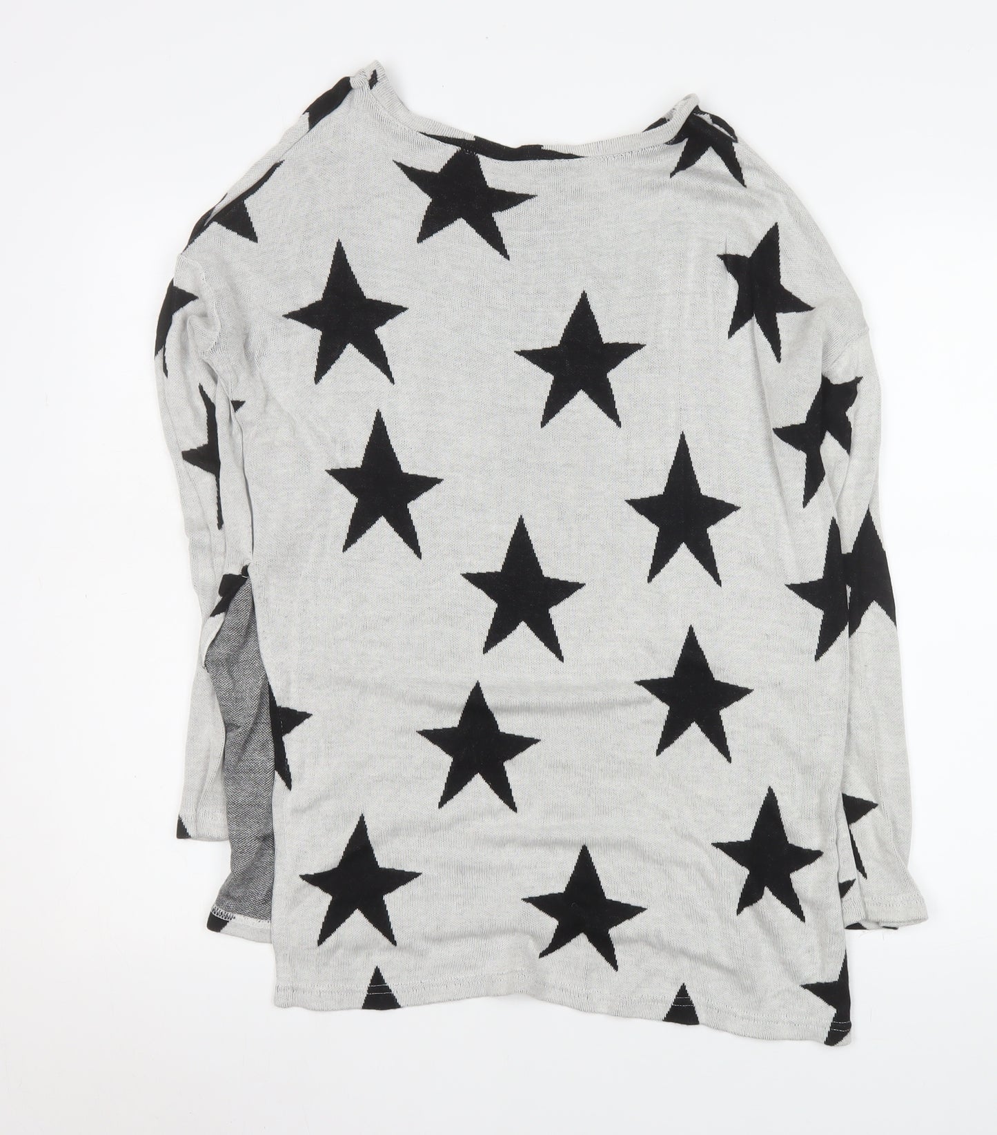H&M Divided Womens Grey Star Print Lightweight Long Sleeve Top XS
