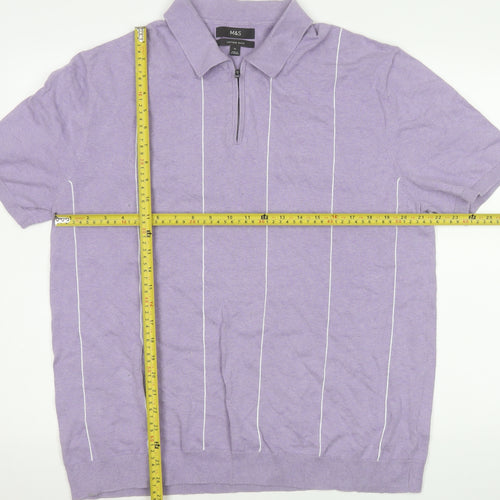 Marks and Spencer Men’s Purple Cotton Polo Shirt XL Zip Neck