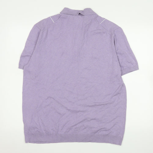 Marks and Spencer Men’s Purple Cotton Polo Shirt XL Zip Neck
