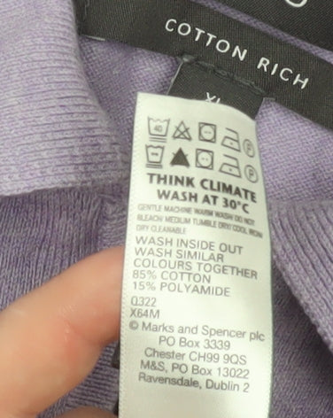 Marks and Spencer Men’s Purple Cotton Polo Shirt XL Zip Neck