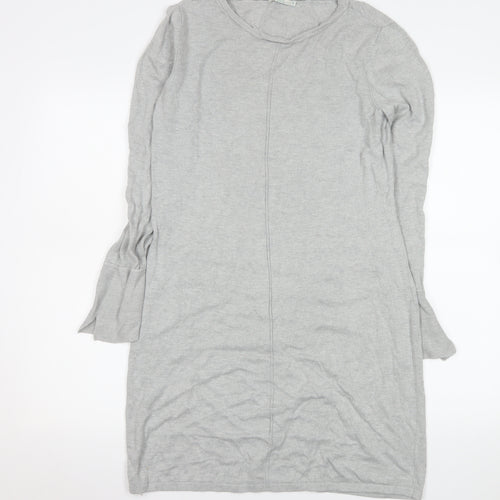 edc Women Grey Knit Shift Dress M Long Sleeve Crew Neck