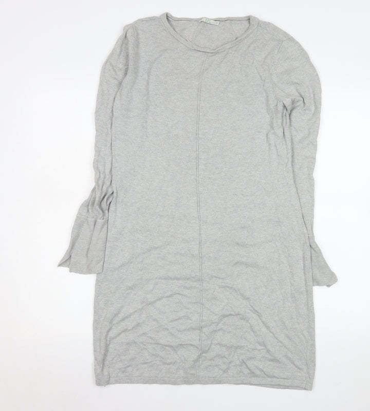 edc Women Grey Knit Shift Dress M Long Sleeve Crew Neck